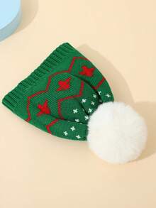 1 件婴儿针织圣诞帽，儿童保暖冬季针织帽，带绒球，圣诞老人设计 - 一頂兒童寶寶帽子 - 查看 3