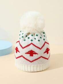 1 件婴儿针织圣诞帽，儿童保暖冬季针织帽，带绒球，圣诞老人设计 - 一頂兒童寶寶帽子 - 查看 5