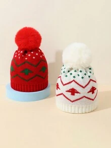 1 件婴儿针织圣诞帽，儿童保暖冬季针织帽，带绒球，圣诞老人设计 - 一頂兒童寶寶帽子 - 查看 2