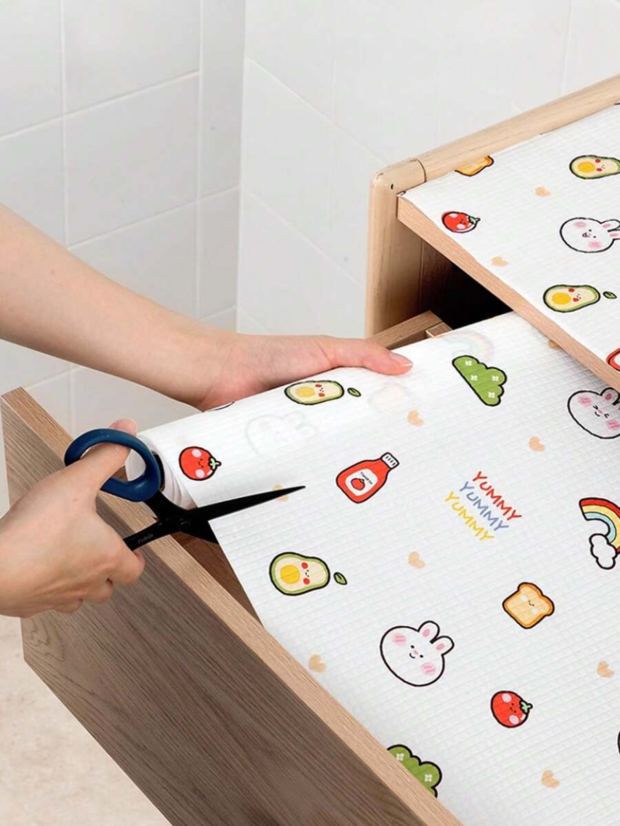 1pc Cartoon Print Shelf And Drawer Liners, NonSlip Liners, Non