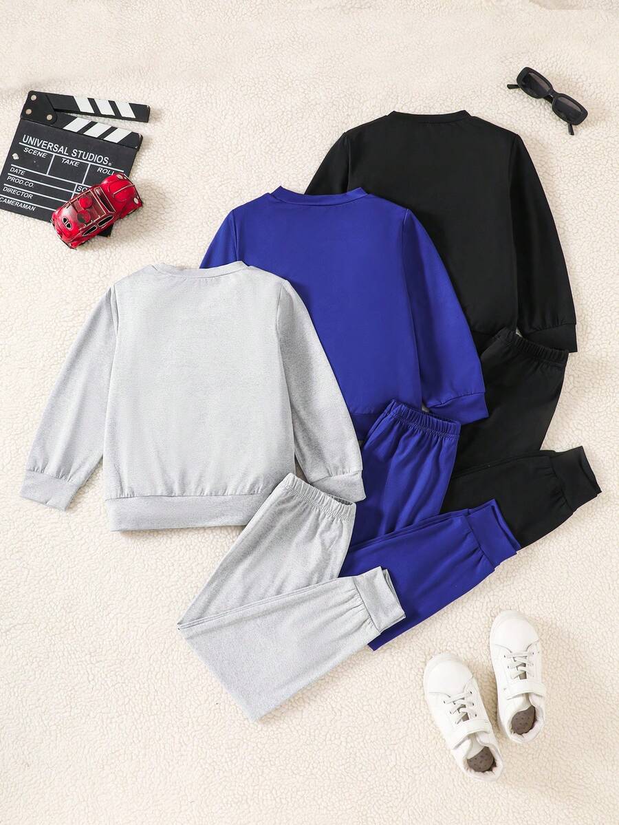 3pcs/Set Toddler Boys Monster & Motorcycle Print Long Sleeve Top And