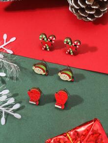 Bộ 3 đôi người tuyết Giáng sinh, mũ ông già Noel, hoa tai gỗ bánh gừng, trang sức dễ thương cho phụ nữ dự tiệc ngày lễ - Nhiều màu - Xem 9