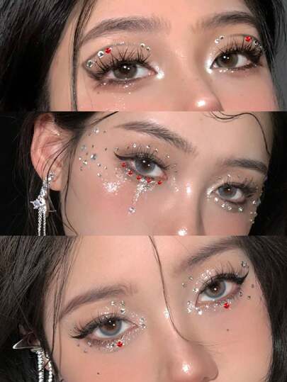 2pcs Multicolor 3D Rhinestone Face Gems, Suitable For Eye Corner/Nail/Face Decor, Glitter Diamonds For Music Festival, Carnival, Valentine's Day, Y2K Party, Daily Decoration, Makeup Party, Ball, Hair/Eye/Face/Body Decoration