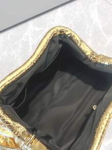 奢华设计师 PU 皮革晚宴手拿包钱包和手提包单肩包派对宴会包 - 金色 - 查看 11