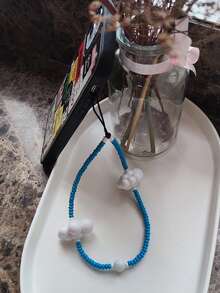 1 件韩式蓝白云串珠挂绳项链钥匙扣，女式手机挂绳 - 藍色 - 查看 4