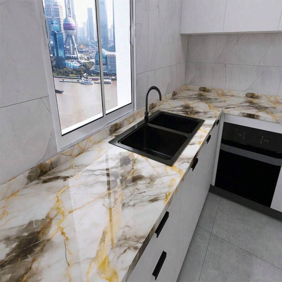 1 Roll Sapphire Easy Apply Marble Peel & Stick Wallpaper Waterproof