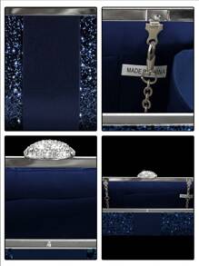 Túi hộp trang trí đính đá lấp lánh, Túi buổi tối thiết kế khóa đính đá sang trọng có dây đeo chéo vai, với bộ vòng cổ, vòng tay, hoa tai đính đá tuyệt đẹp, Thích hợp cho cô dâu, cô gái tiệc tùng, nhân viên văn phòng, váy cưới phù hợp, váy dự tiệc, rất thích hợp cho vũ hội, tiệc tối, tiệc tùng, đi làm hàng ngày - Màu xanh hải quân - Xem 11