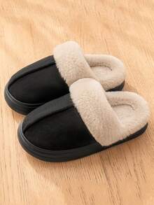 女士冬季加绒保暖家居鞋，情侣舒适防滑室内拖鞋，时尚休闲鞋，大码 40-45（比标准尺码小一码） - 黑色 - 查看 1