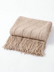 1pc Solid Color Knitted Blanket, Nordic Style Polyester Rectangle Sofa Cover, Bedroom Leisure Blanket, Wool And Knitted Blanket