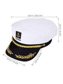 1 件装平顶帽白色刺绣角色扮演海军帽欧美平顶水手帽派对船长帽 - 彩色 - 查看 5
