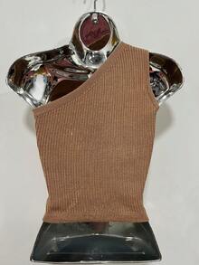 Women's Single Strap Blouse With Modal Flower Detail - 棕色 - 查看 2