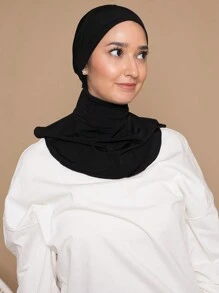 1 件女士长袍配饰纯色拉法帽，弹性颈套，透气舒适头带头巾，适合日常生活、运动、瑜伽、健身和时尚轻便帽下柔软头巾，女士面纱 - 黑色 - 查看 4