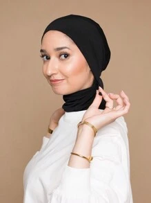 1 件女士长袍配饰纯色拉法帽，弹性颈套，透气舒适头带头巾，适合日常生活、运动、瑜伽、健身和时尚轻便帽下柔软头巾，女士面纱 - 黑色 - 查看 3