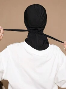 1 件女士长袍配饰纯色拉法帽，弹性颈套，透气舒适头带头巾，适合日常生活、运动、瑜伽、健身和时尚轻便帽下柔软头巾，女士面纱 - 黑色 - 查看 5