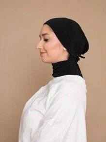 1 件女士长袍配饰纯色拉法帽，弹性颈套，透气舒适头带头巾，适合日常生活、运动、瑜伽、健身和时尚轻便帽下柔软头巾，女士面纱 - 黑色 - 查看 6