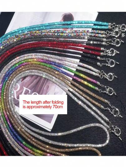 Luxury Crystal Lanyard Long Strap, Bling Bling Crossbody Phone Charm Chain, Fashionable Handbag Shoulder Strap, High-End
