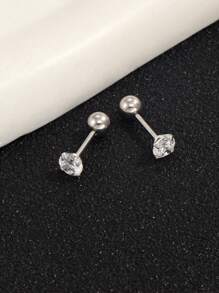 1pair European And American Style Four-prong Cubic Zirconia Screw Back Stud Earrings (3/4/5/6/7/8mm) For Men - Silver - View 3