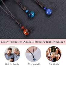 Adjustable Braided Cord Necklace With Round Black Obsidian & Purple Tiger Eye Crystal Pendant, Unisex Natural Crystal Bead Chakra Necklace - Multicolor - View 7