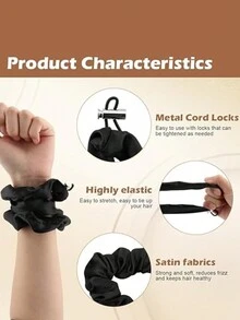 3 chiếc, Dây buộc tóc có thể điều chỉnh, Dây buộc tóc bằng lụa satin siêu dài, Dây buộc tóc chống trượt phù hợp với tóc xoăn tự nhiên dày, Phụ kiện tóc mềm mại và dễ sử dụng, Dây buộc tóc bền - Nhiều màu - Xem 7