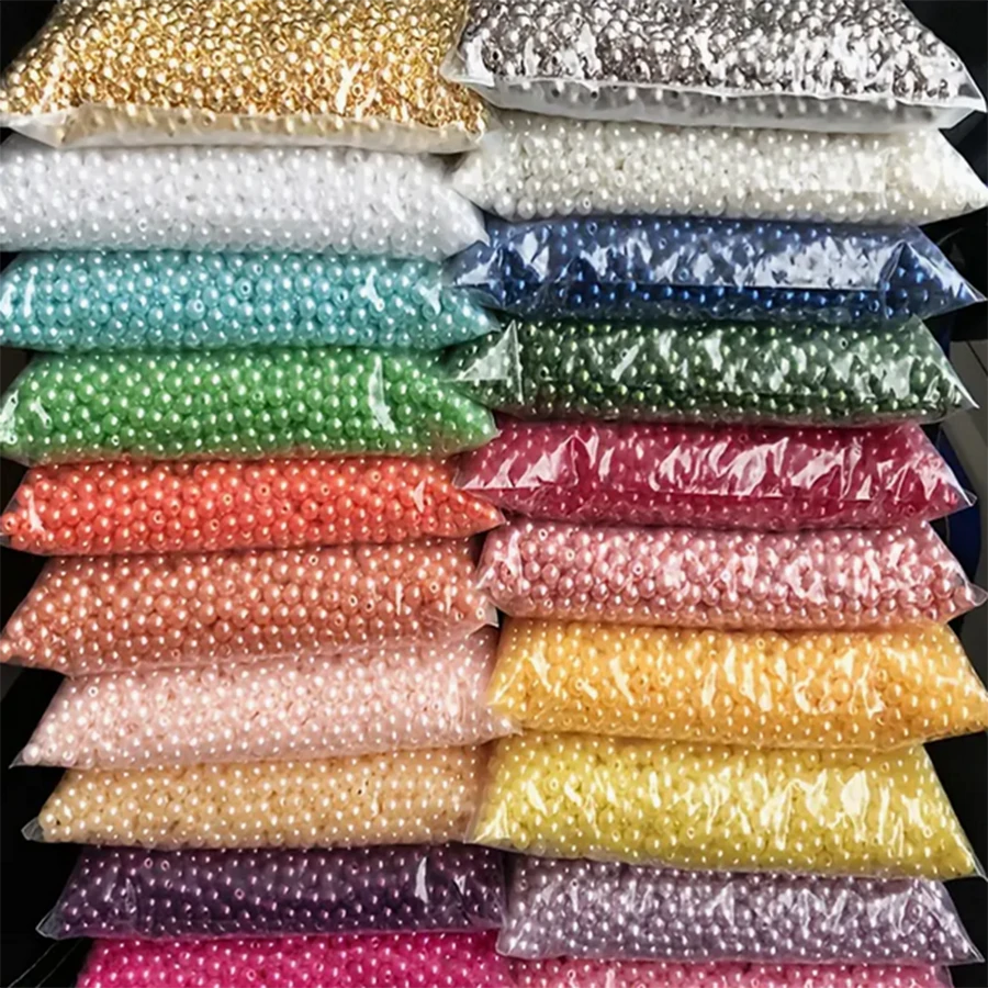4/5/6/8/mm com Furo Acessórios de Cabelo Falsos de Pérola Bola Espaçadora Solta Redonda Contas DIY Pulseira Colar Borla Encantos Acessórios de Jóias Femininas Pingente de Brinco Decorações