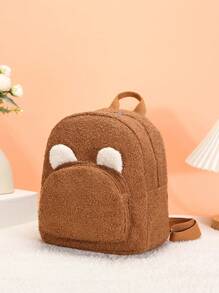 1 件装男孩和女孩毛绒拉链开合个性化可爱熊时尚背包多功能休闲适合日常使用