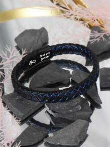 1 件适合男士、爸爸、儿子、男朋友、孙子的圣诞礼物，适合男士的生日礼物，适合爸爸的父亲节礼物，适合儿子的母亲节礼物，适合男士的皮革手链（附礼品卡） - 黑色 - 查看 8