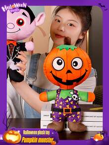 30 厘米/11.811 英寸高的毛绒玩具，由无纺布制成。卡通多彩人物造型，有站立的吸血鬼、僵尸、木乃伊、骷髅和南瓜人娃娃。适合在节日期间装饰室内空间，以增加节日气氛。 - 彩色 - 查看 6