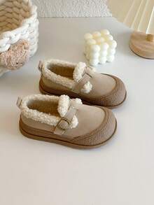 女童仿皮毛鞋，2025新款秋冬保暖毛绒皮鞋，女童公主鞋，户外穿着 - 卡其色 - 查看 3