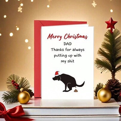 Humorous Dog Christmas Card, "DAD Thanks For Always Putting Up With My " With Cartoon Reindeer, Personalized Holiday Cards For Men, Fathers, Friends, Holiday Cards For All Occasions