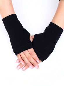 1pair Winter Autumn Women Men Warm Fingerless Knitted Gloves Solid Color Stretch Mittens Exposed Finger Short Gloves - Fingerless Gloves - View 12