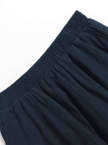 女士泡泡裙，松紧腰带，带口袋，纯色A字长裙，春季款 - 藏蓝色 - 查看 5