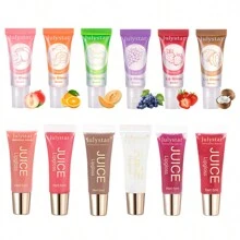 Julystar 12 Pieces Of Lip Oil Set 6 Pieces Of Vitamin E Moisturizing Fruit Flavor Clear Lip Oil Set &6 Pieces Of Fruit Flavor Hydrating Lip Gloss Brush Lip Gloss Mirror Moisturizing Lip Gloss Set - Multicolor - View 2