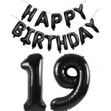 Conjunto de 15 globos negros de "Feliz cumpleaños" de 16 pulgadas, globos de letra de aluminio "Feliz cumpleaños", globos de aluminio números 16, 18, 20, 21, 25, 30, 32, 35, 40, 50, 60 adecuados para decorar fiestas de cumpleaños y crear un ambiente festivo, Navidad - Negro - Ver 30