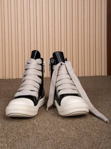 Opplen Lace-Up Front High Top Skate Shoes Pu Leather Sport Shoes With Side Zipper And Comfortable Soft Sole - 黑2 - 查看 4