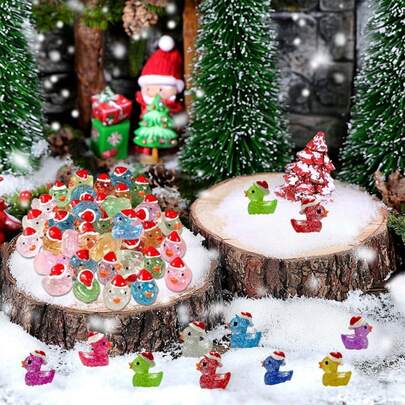10/30/50 peças Mini Patos de Resina de Natal, Figuras em Miniatura Patos Minúsculos Micro Paisagem Jardim Aquário Para Enfeites de Natal Decoração de Casa (Cor Aleatória)