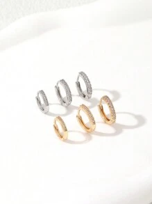 3pcs Copper Material Women Hoop Earrings Set, Minimalist Classic Style, Daily Wear Fashion Delicate Earrings Creative Gift