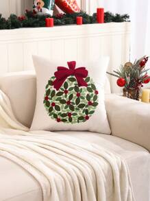 Miater 1pc Christmas Pillow Case, Velour Fabric With Embroidered Christmas Tree, Bell And Candles - Multicolor - View 1