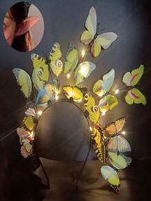 Corona de flores luminosa con mariposas, diadema con flores y mariposas que se iluminan para mujeres, ideal para bodas, fiestas, navidad, año nuevo. Accesorios brillantes para espectáculos, joyería para el cabello nupcial. - multicolor - Ver 12
