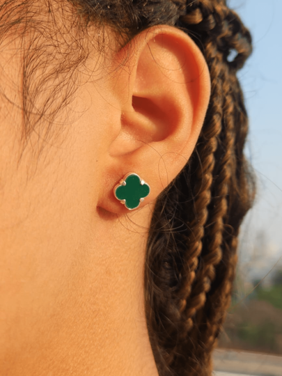Trevo Brinco Flor Verde Blogueira Prata 925 Legitima