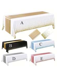 2 paquetes de juegos de mantel desechable de plástico y camino de mesa de satén, mantel blanco con puntos plateados y camino de mesa de satén plateado para bodas, cumpleaños, aniversarios, Navidad, Año Nuevo y fiestas