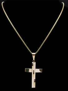 男士朋克十字架吊坠项链，男士不锈钢金银时尚配饰 - 項鍊 - 查看 5