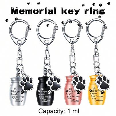 1 Piece Pet Urns Keychain Pet Urns For Dogs Ashes Keepsake Stainless Steel Small Pet Urns For Dogs Cat Ashes With 4 Colour, Pet Cremation Jewelry Paw Charm