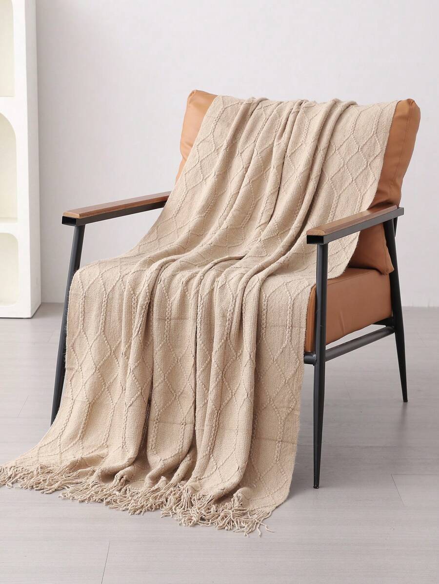 1pc Solid Color Knitted Blanket, Nordic Style Polyester Rectangle Sofa Cover, Bedroom Leisure Blanket, Wool And Knitted Blanket