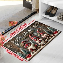 1pc 'Wooden Pattern Base Three Dwarfs Hold Bells Christmas' Doormat, Indoor Mat, Throw Rug, Creative Door Mat, Entryway Themed Mat, Home Decor, Non-Slip Floor Rug Mat, Bedroom Accessories, Photo Props, Outdoor Decor, Throw Rug, Area Rug, Gift - Multicolor - View 13