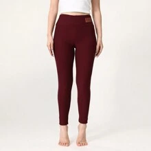 Women's Winter Thick Soft Fleece Lined Leggings High Waisted Cashmere Stretchy Thermal Butt Lift Leggings - Burgundy - View 3