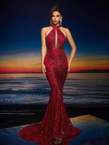 AOSHABABI 上衣“独家亮片”镂空设计鱼尾下摆长款修身迷人女士晚礼服（重量级）适合所有正式场合、音乐节、联欢晚会、婚礼嘉宾、节日派对、毕业舞会、鸡尾酒会、约会、度假和伴娘礼服、派对礼服