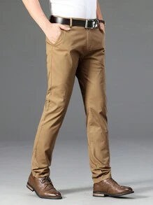 Men's Solid Color Pocket Straight Casual Suit Pants