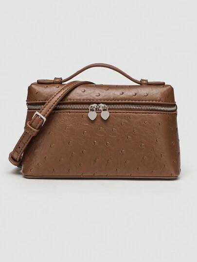 قطعة واحدة حقيبة كتف نسائية من جلد البوليوريثان المحبب نمط النعام الأملس، تصميم مدمج يناسب الموضة اليومية، مناسبة للاستخدام الخارجيرمضان