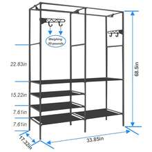 Clothes Rack With Storage Shelf, 3 In 1 Clothes Hanging Rack, Shoe Rack With Non-Woven Shelves For Shoes, Coat Rack For Bedroom, Hallway, Entryway, - Black - View 2