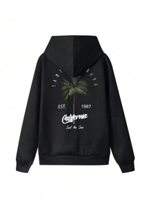 Women's Winter Tree Graphic Long Sleeved Drawstring Hoodie With Pocket ,Casual Loose And Versatile Holiday Style Tops,Fashionable Winter Women Clothes Suitable For Daily Wear - Black - View 3